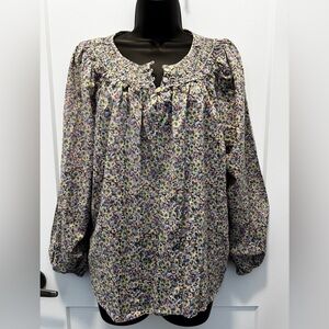 Lucky Brand Pastel Floral Print Peasant Blouse Sz L